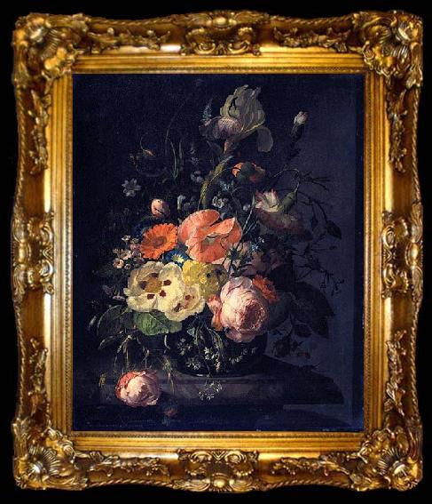 framed  Rachel Ruysch Still life with flowers on a marble table top, ta009-2